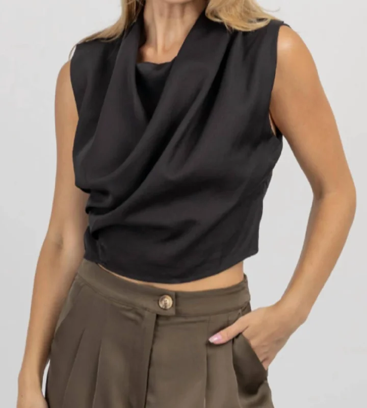 Everyday Glamour Joah High Cowled Blouse In Black