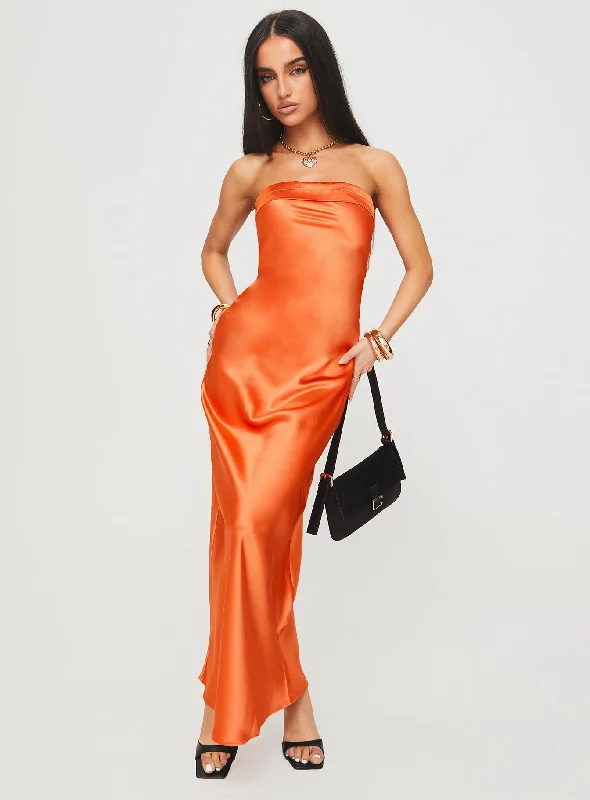 Exclusive Designer Collection Citrus Kiss Strapless Maxi Dress Orange