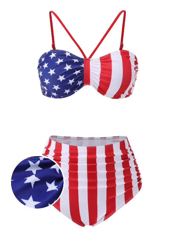 Best Deals Of The Season 1940s Flag Independence Day Patchwork Swimsuit