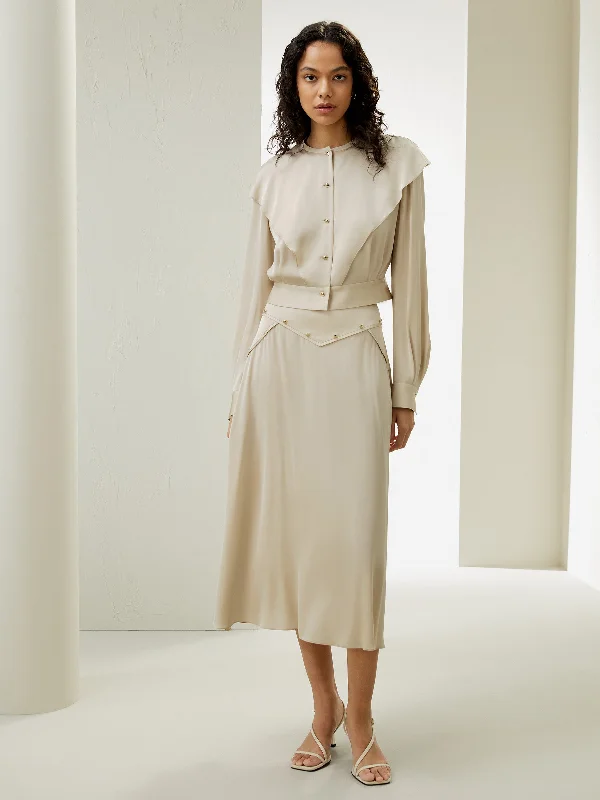 Comfortable Chic Double Yoke Semi-Sheer Silk Blouse for Women