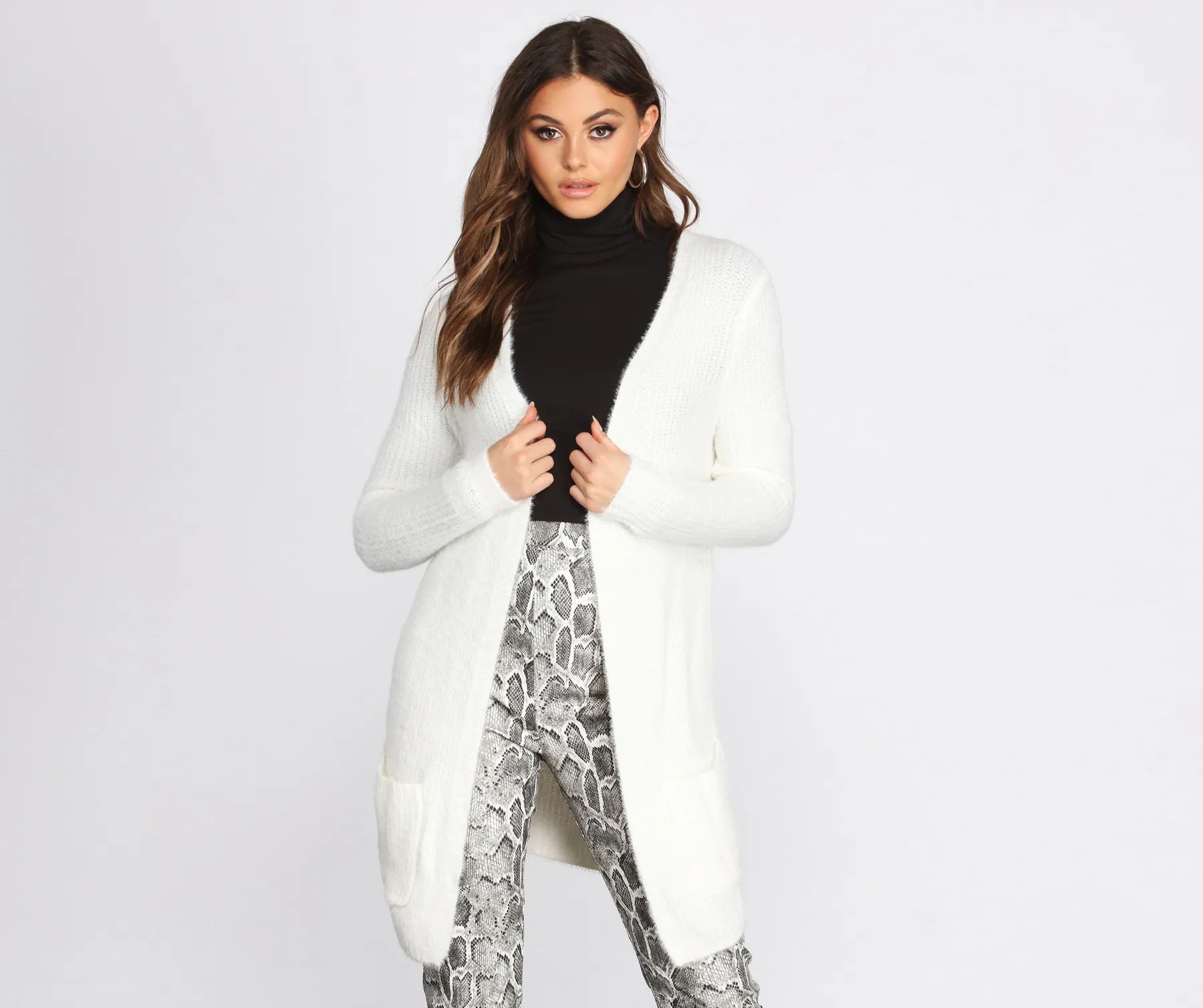 Gorgeous Glamour Collection Fuzzy Mid-Length Cardigan