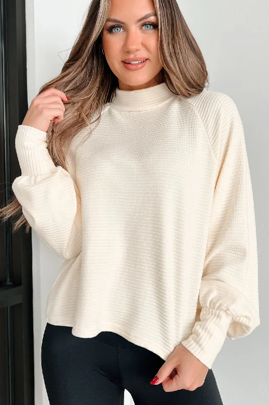 Trend Forward Threads For Her End Of History Mock Neck Long Sleeve Top (Cream)