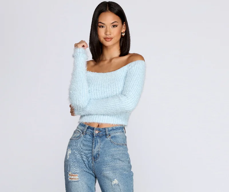 Update With Cottagecore Styles Off The Shoulder Eyelash Knit Top