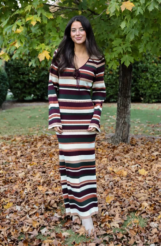 Break Fashion Norms Comforting Cuteness Multi Striped Knit Maxi Dress