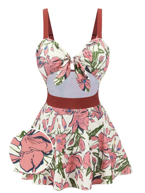 Explore What's New Pink 1940s Floral Strap One-Piece Swimsuit