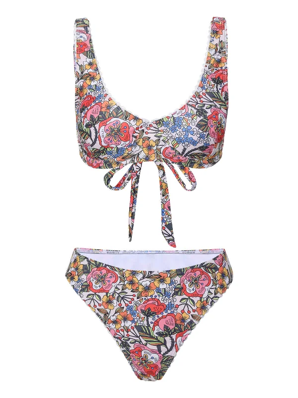 Holiday Glam 1940s Hippie Floral Wide Strap Swimsuit
