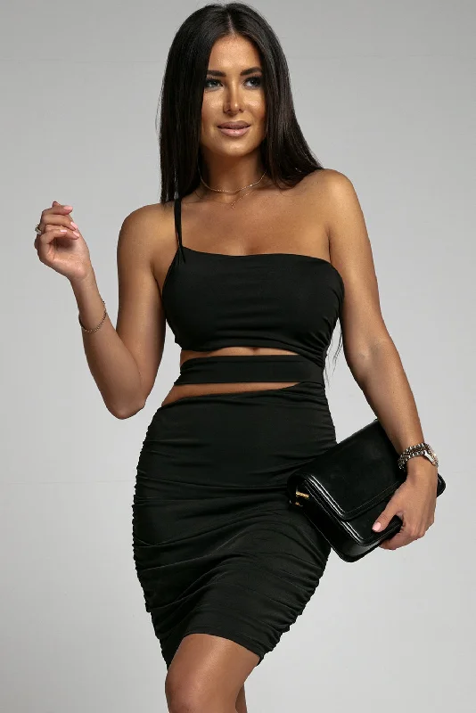 High End Designer Brands Discount One-Shoulder Cutout Ruched Bodycon Dress
