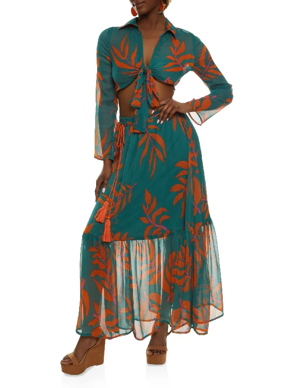 Break Fashion Norms Printed Chiffon Tie Front Blouse