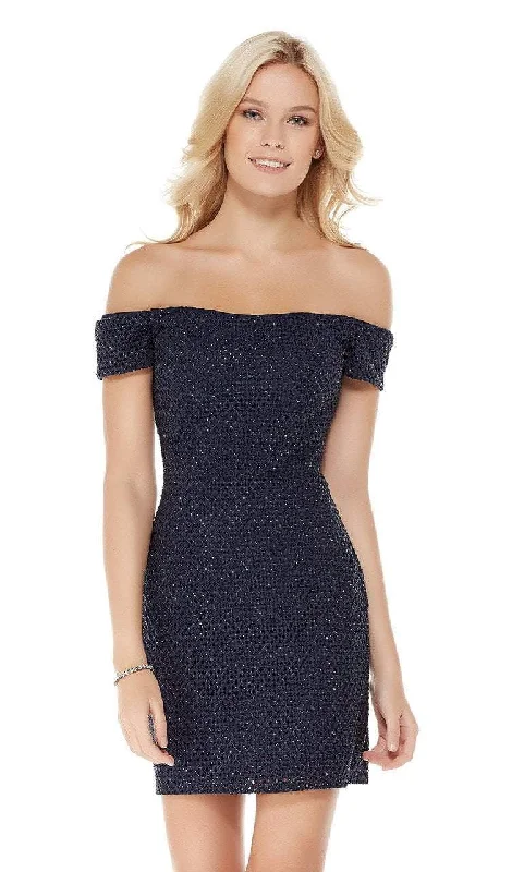 Sophisticated Fashion Alyce Paris - Off The Shoulder Shimmer Fitted Cocktail Dress 2656SC Sophisticated Fashion Alyce Paris - Off The Shoulder Shimmer Fitted Cocktail Dress 2656SC