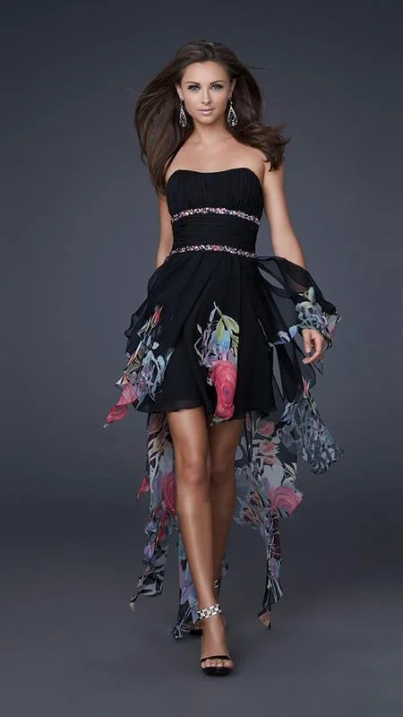 Odd Size Clearance Sale La Femme - Strapless Ruched A-Line High Low Dress 16289