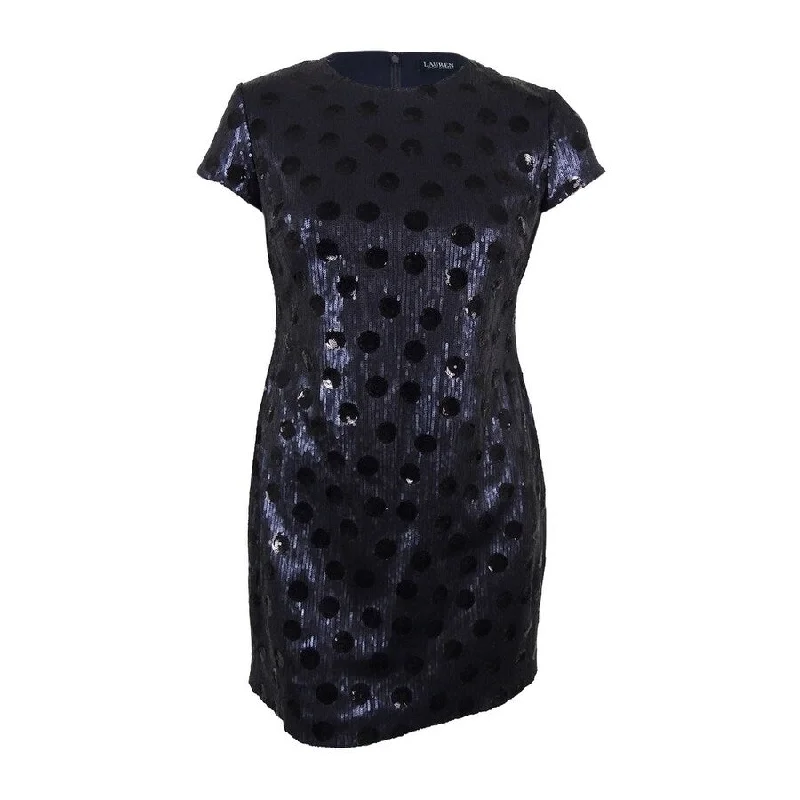 Premium Style Lauren Ralph Lauren Women's Polka Dot Sequined Dress (0, Navy/Black)