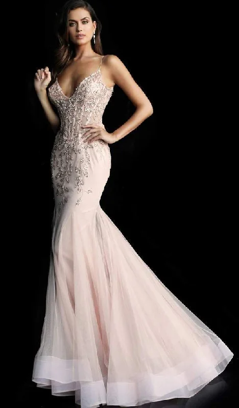 Everyday Fashion Jovani - 63704SC Embellished Sheer Corset V Neck Mermaid Dress