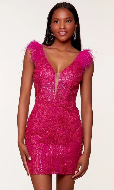 Women's Clothing Online Alyce Paris 4613 - Sheath Feathers Cocktail Dress