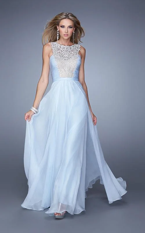 Women's Clothing For Work La Femme - 21222SC Embroidered Ornate Bodice Chiffon Dress