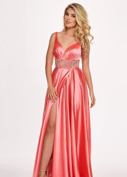 Women's Casual Dresses Rachel Allan 6510 - Inticale Beaded Waist High Slit Dress