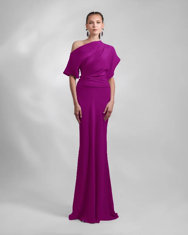 Early Bird Offer Dark Fuchsia Asymmetrical Draped Dress