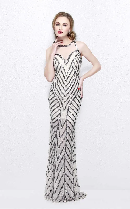 Classic Elegance Sales Primavera Couture - 1821SC Illusion Halter Beaded Dress