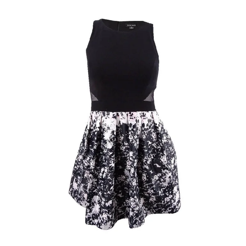 Stylish Statements Xscape Women's Printed Fit & Flare Dress (8, Black/Pink)