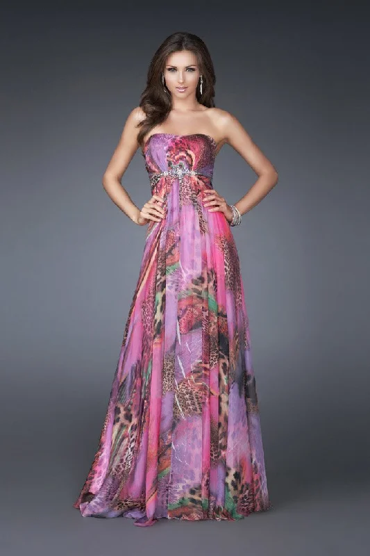 Sustainable Women's Clothing La Femme - Strapless Multi-Colored Empire Waist Dress 16373