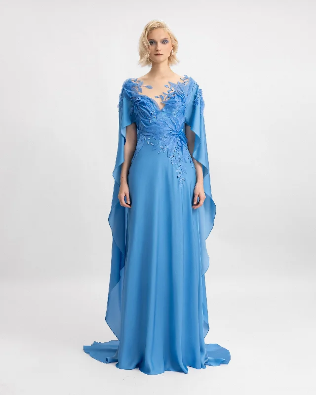 Women's Trendy Outfits Embroidered Dress with Ruffled Cape-Like Sleeves