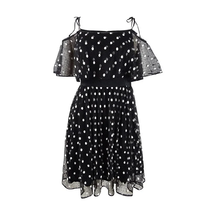 Stylish Women's Clothing Adrianna Papell Women's Cold-Shoulder Polka Dot Popover Dress