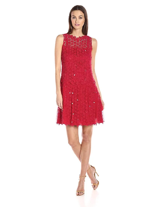 Style Versatile Women's Collection Elie Tahari - Sequin Crochet Drop Waist Flared Dress E41VA607SC Style Versatile Women's Collection Elie Tahari - Sequin Crochet Drop Waist Flared Dress E41VA607SC