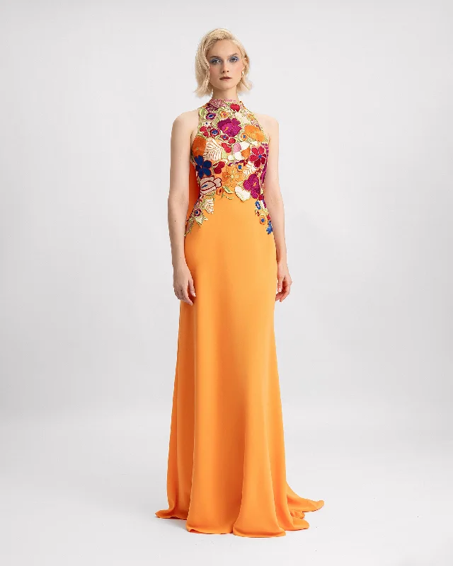 Vintage Elegance Halter Neckline Dress with Floral Corset