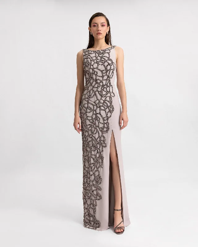 Trendy Street Style Attire Asymmetrical Beading Details Dress