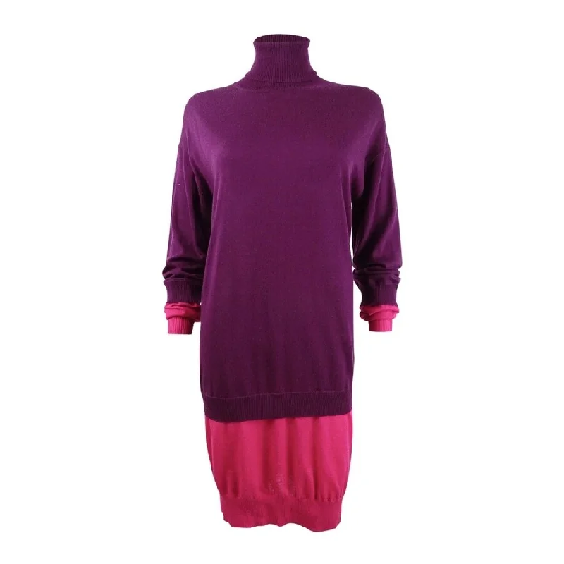 Fashion Forward Escada Sport Women's Turtleneck Double-Layer Dress (M, Purple Calla)
