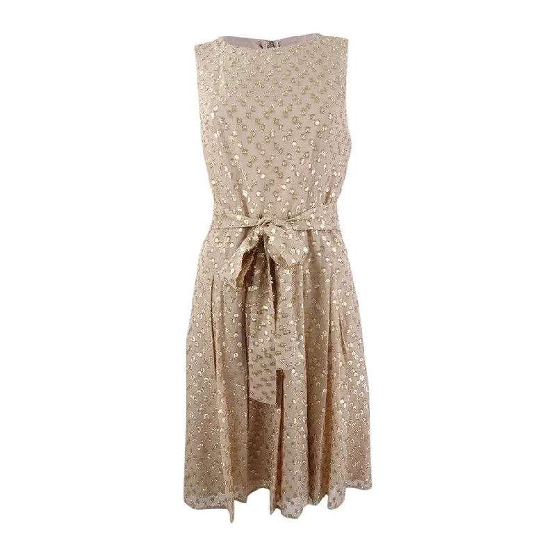 Special Offer Tommy Hilfiger Women's Self-Tie Metallic Dot Fit & Flare Dress