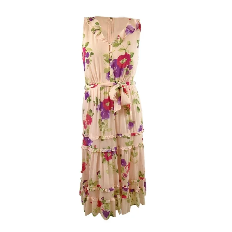 Exclusive Discount Lauren Ralph Lauren Women's Floral Crinkled Georgette Dress(12, Pink/Sage Multi)