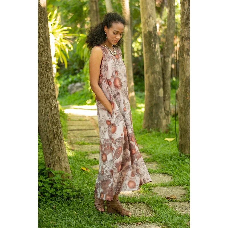 Women's Stylish Professional Garments Novica Handmade Botanical Impression Hand-Printed Cotton Sundress
