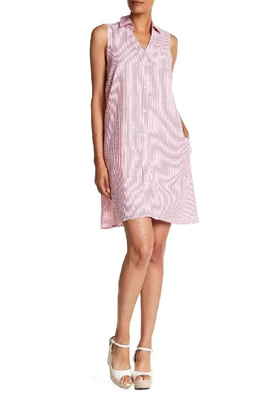 Chic And Edgy Nina Leonard - Collar Stripe Buttoned Dress L5888ASC
