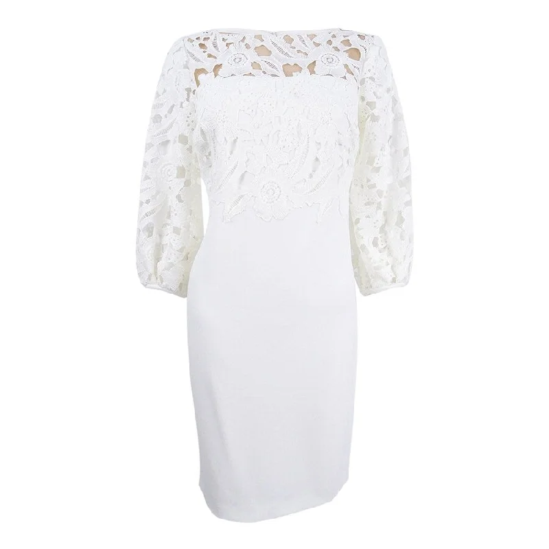 Forward Trendsetter Lauren by Ralph Lauren Women's Lace-Yoke Crepe Dress