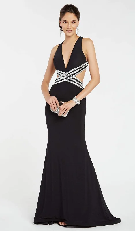 Women's Festive Attire Alyce Paris - 60538SC Metallic Crisscross Waist Trumpet Dress