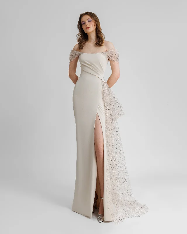 Comfortable Loungewear for Women Off-Shoulders Draped Dress With Tail