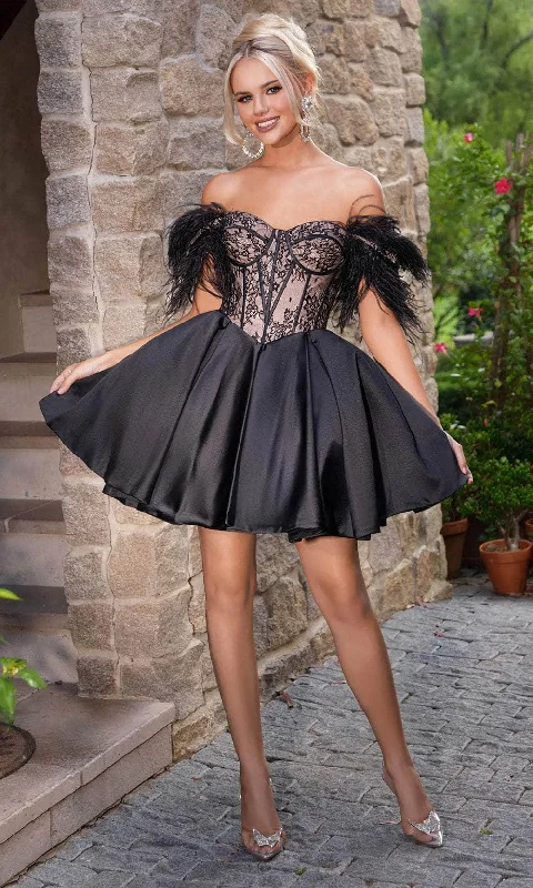 Modern Women's Apparel Portia and Scarlett PS24417 -Off-Shoulder Lace-Up Back Cocktail Dress Modern Women's Apparel Portia and Scarlett PS24417 -Off-Shoulder Lace-Up Back Cocktail Dress