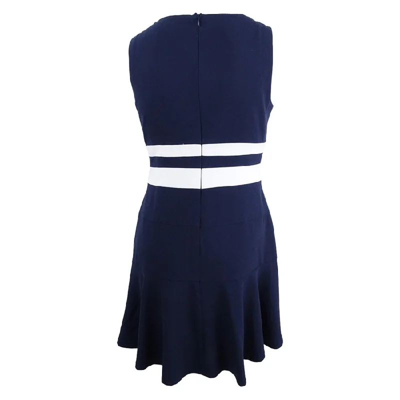 Comfort First Women's Wear Lauren by Ralph Lauren Women's Striped Fit & Flare Dress (12, Navy/White)