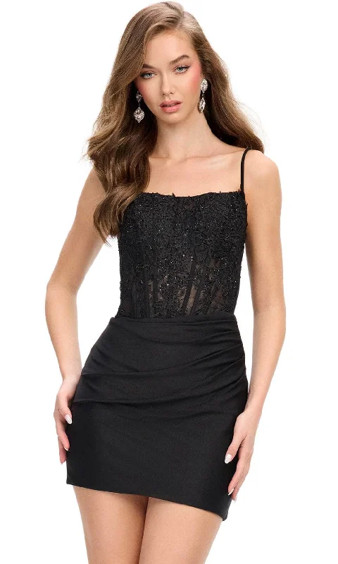 Women's Vacation Outfit Set Ashley Lauren 4738 - Spaghetti Strap Corset Cocktail Dress
