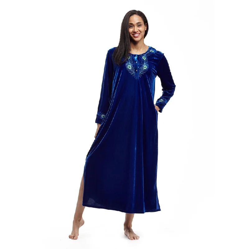 Weekend Markdown Madness La Cera Women's Blue/ Gold Embroidered Velvet Dress