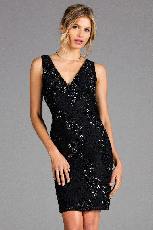 Versatile Outfits Scala - 48922SC Beaded V Neck Fitted Cocktail Dress