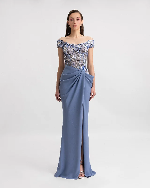 Trendy Aesthetics Beaded Corset Dress with Draped Skirt