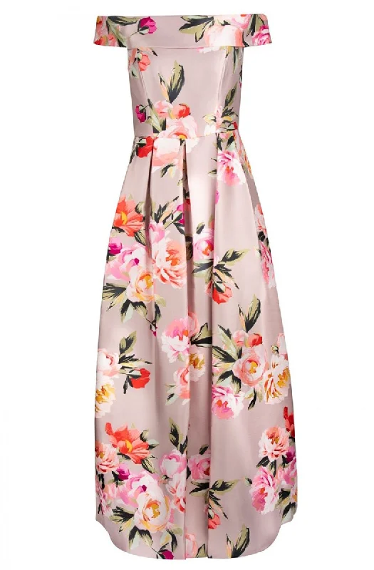 City Fashion Eliza J Evening - Floral Print Off-Shoulder Mikado Dress EJ8M7375SC