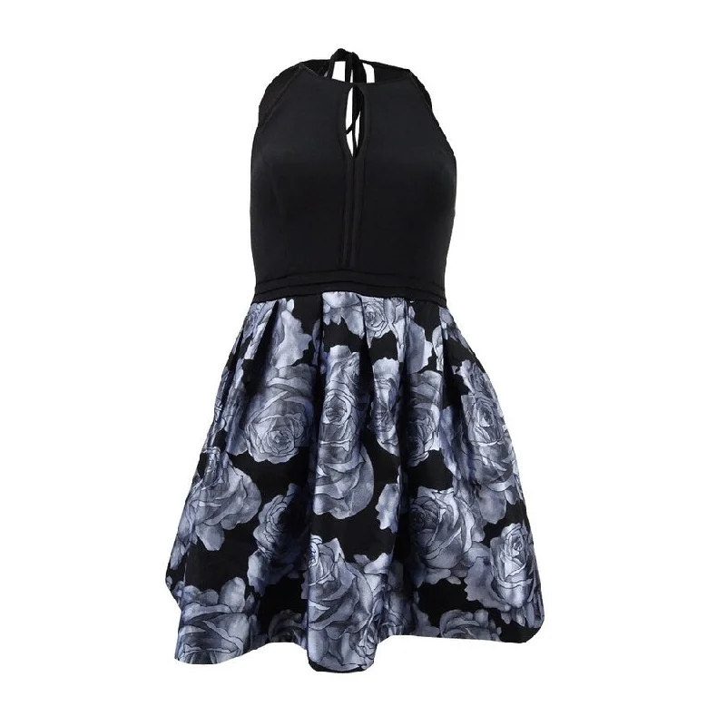 Women's Active Clothing X By Xscape Women's Floral-Print Fit & Flare Dress (6, Black/Grey)