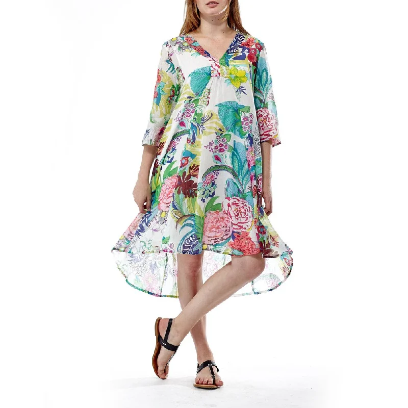 Style Steals You Don't Want To Miss La Cera Women's Multicolored Cotton 3/4-sleeve Floral Pullover Dress Style Steals You Don't Want To Miss La Cera Women's Multicolored Cotton 3/4-sleeve Floral Pullover Dress