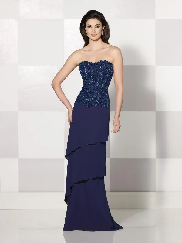 Women Apparel Cameron Blake by Mon Cheri - Long Beaded Tiered Dress In Navy 214693