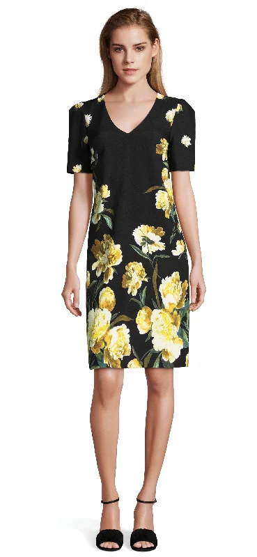 Weekend Sale Adrianna Papell - Short Sleeve V-Neck Floral Twill Dress AP1D102017SC