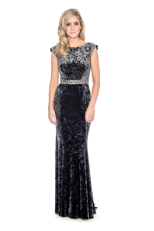 Vintage Inspired Fashion Sale Decode 1.8 - Jeweled Cap Sleeve Velvet Trumpet Dress 184290SC