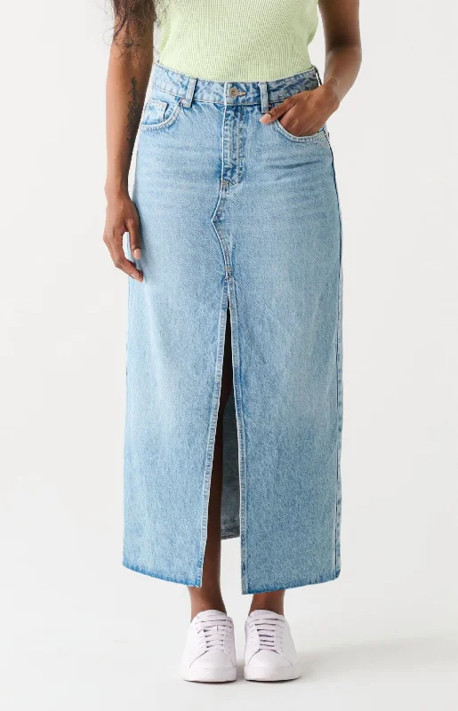 Comfort Centric Apparel Women's Maxi Denim Skirt In Medium Blue Wash