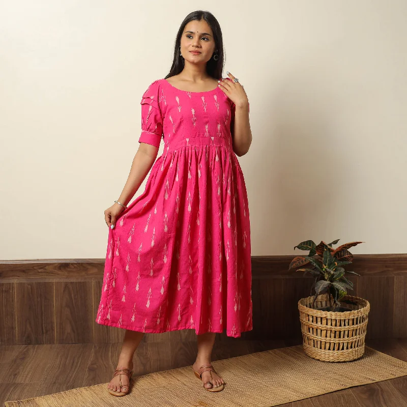 Absurdly Cheap Sale Pink - Pochampally Ikat Weave Cotton Flared Dress 17